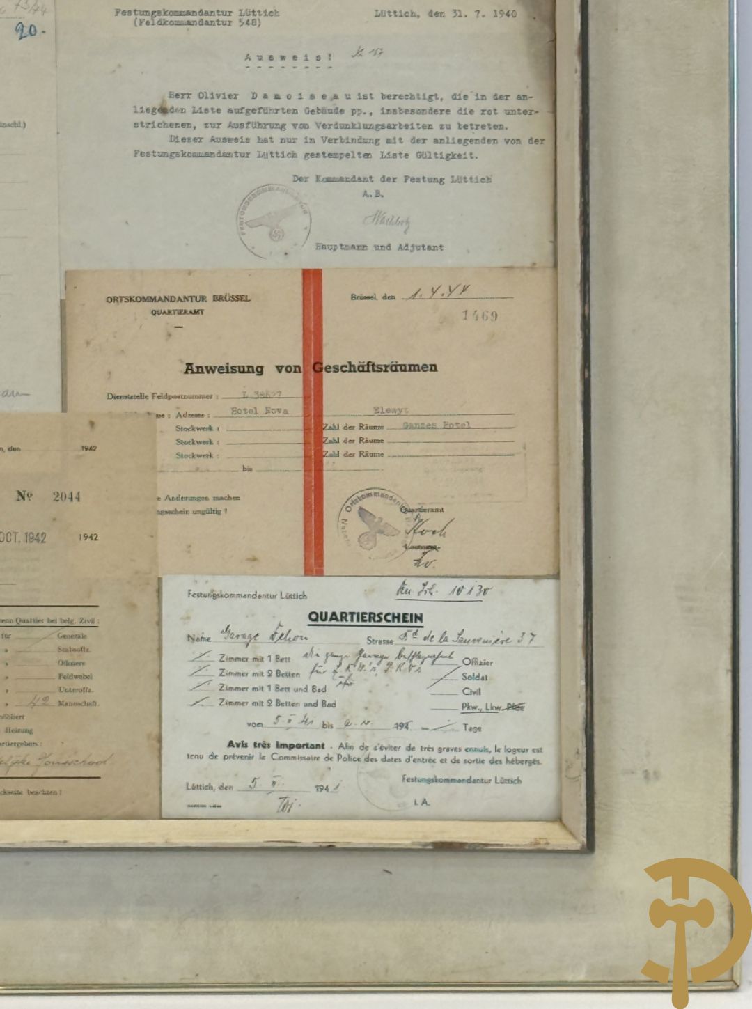 Zeven ingelijste documenten over Duitse W.O. II