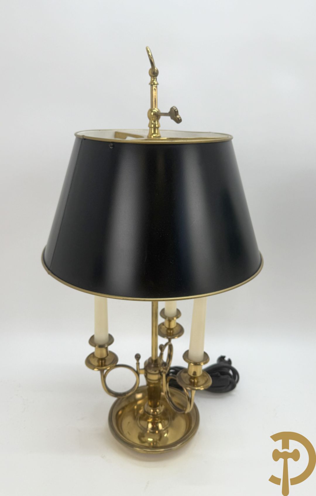 Twee koperen lampes bouillotte, 1 met bovenverlichting en 1 met kaarsenverlichting