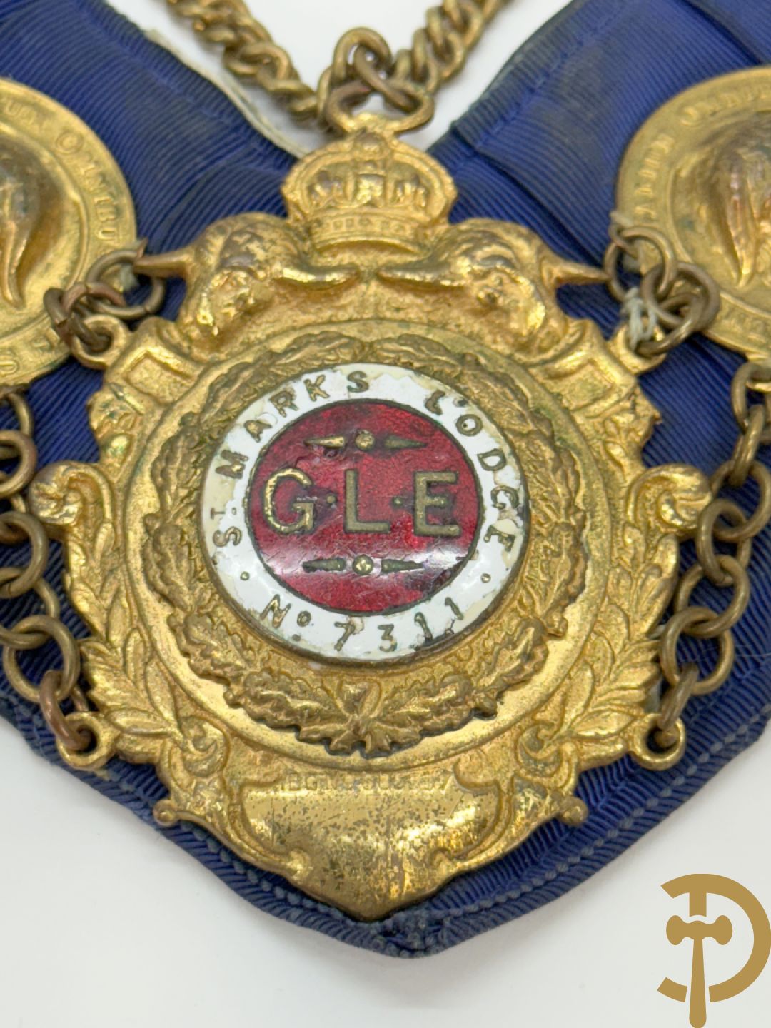 Halsband van de Vrijmetselarij met koperen ornamenten, Sint Marks Lodge, nummer 7311 GLE (Birmingham)