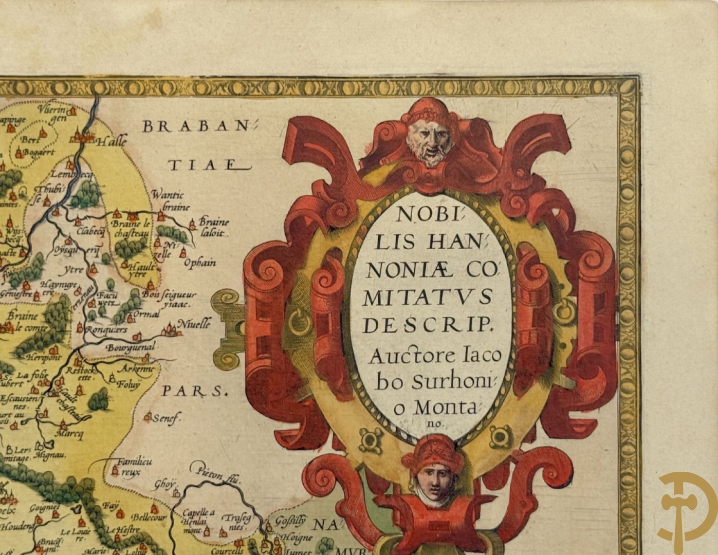 Oud handgekleurde kaart van Ortelius, zicht op Henegouwen, 1572