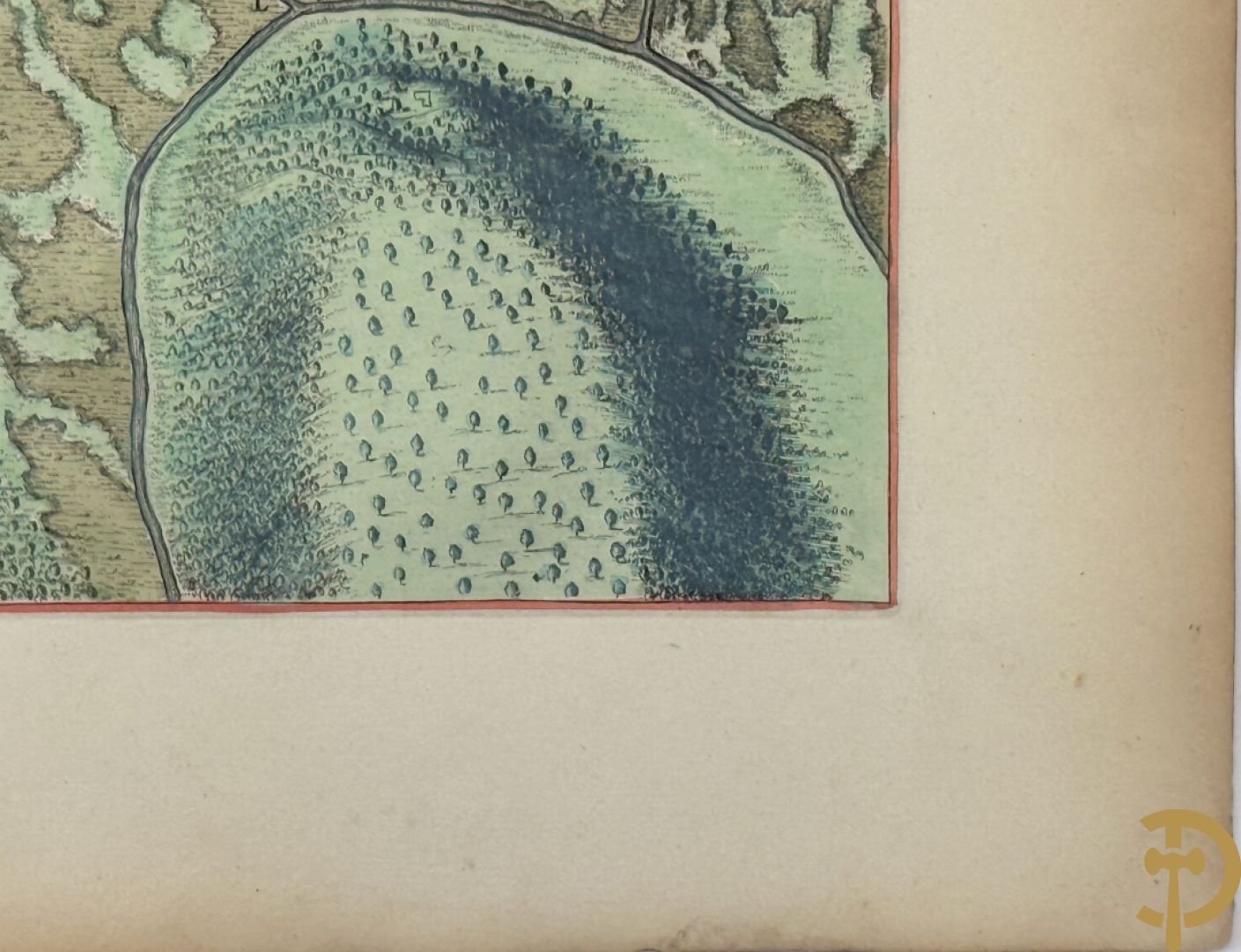 Oude origineel ingekleurde kaart plan du fort de Watten, Blaue