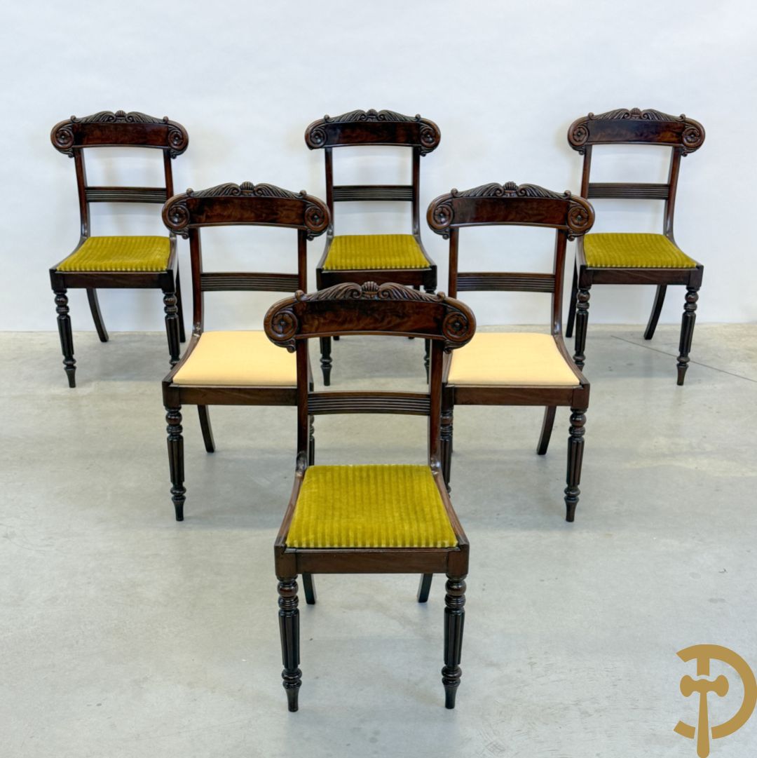 Zes mahoniehouten Charles X stoelen, 19e