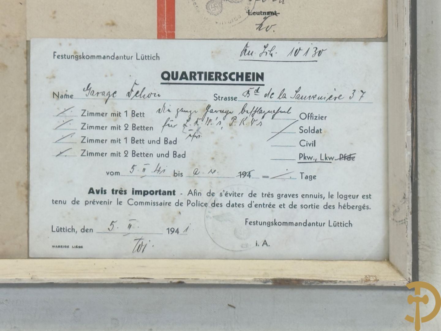 Zeven ingelijste documenten over Duitse W.O. II