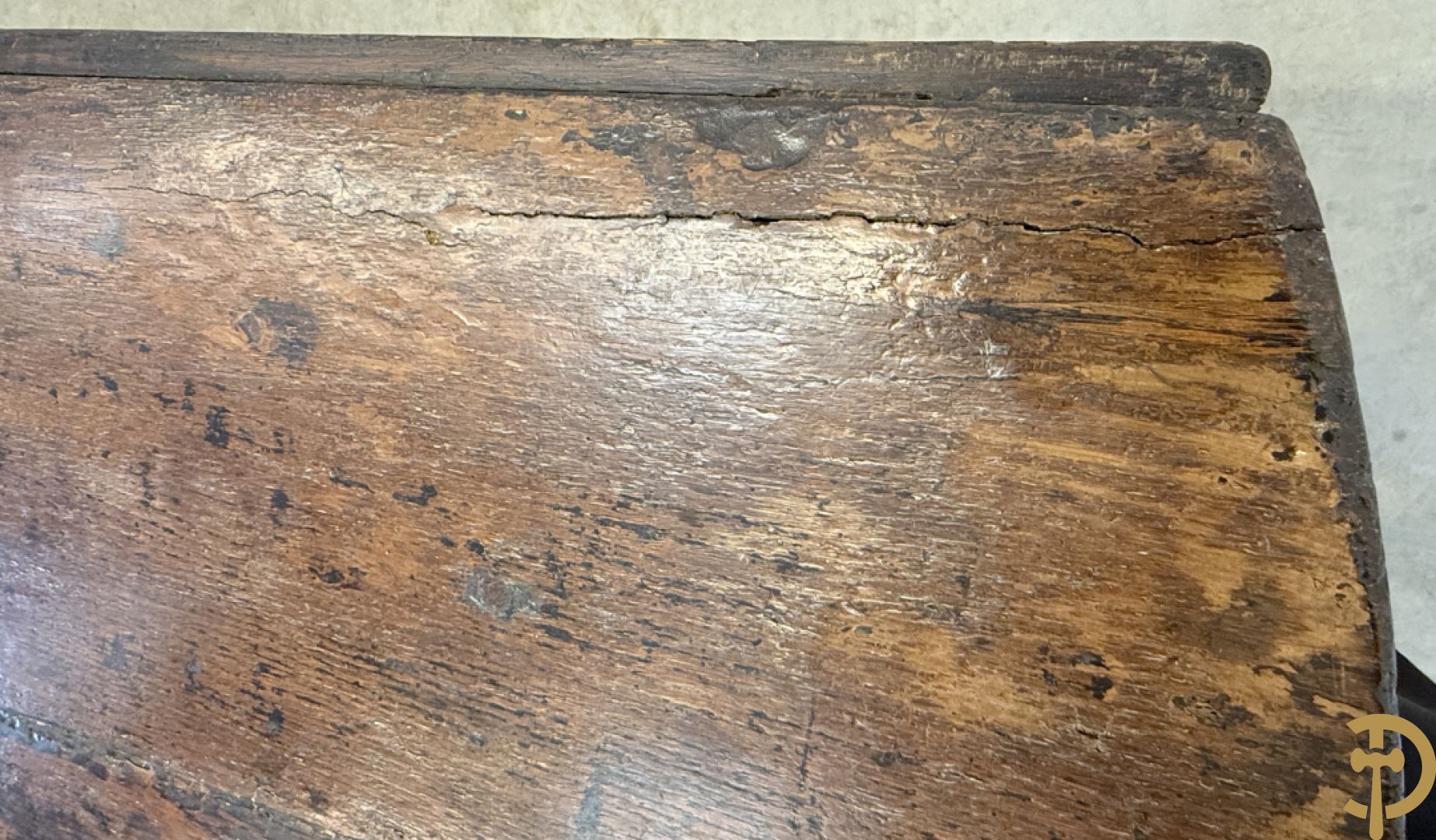Grote massief eiken openklapbare gatelegg tafel + 6 Engelse eiken stoelen met lederen zitting