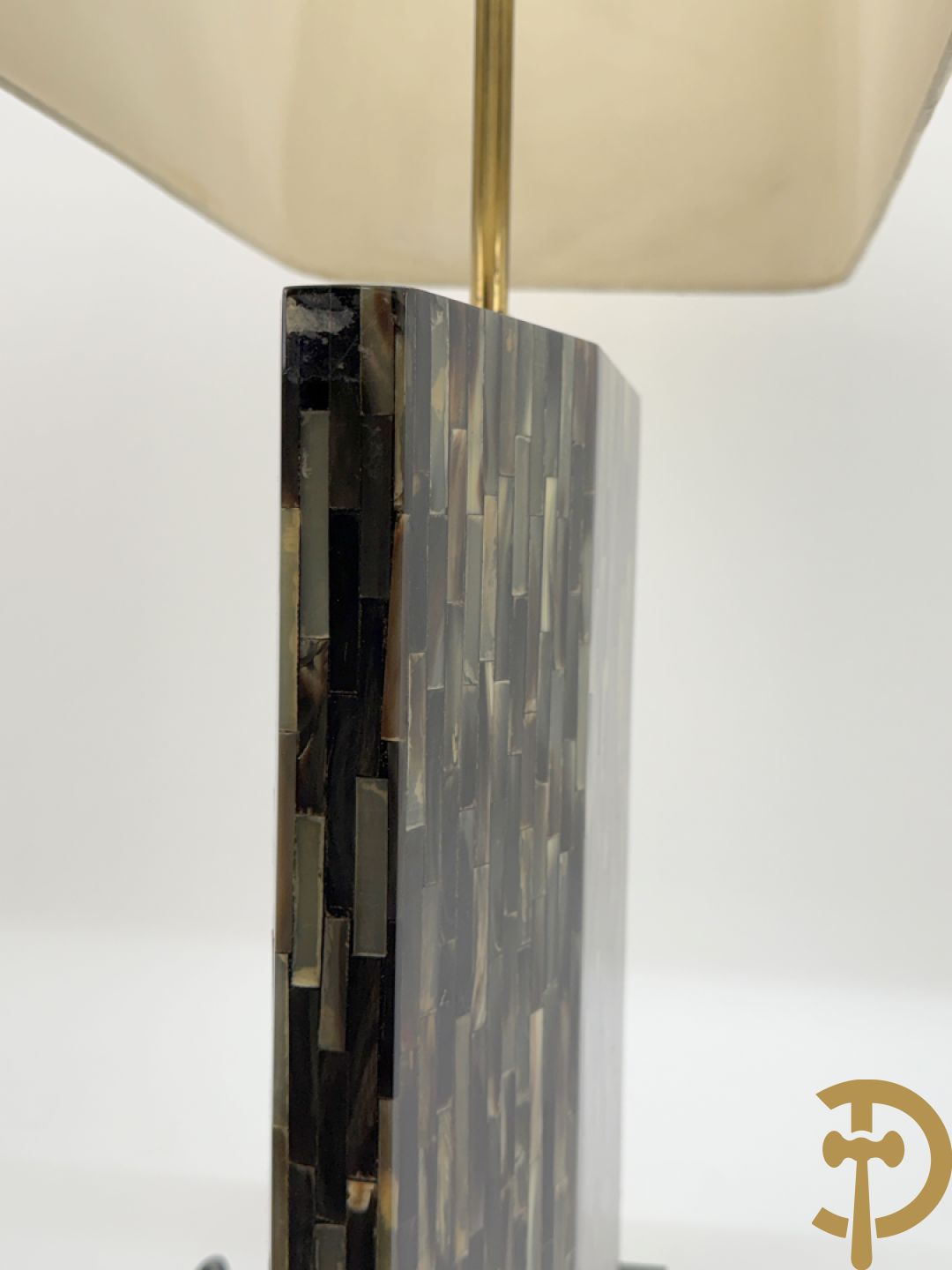 Vintage lampadaire met gestreept hoorn motief op koperen basis, jaren 