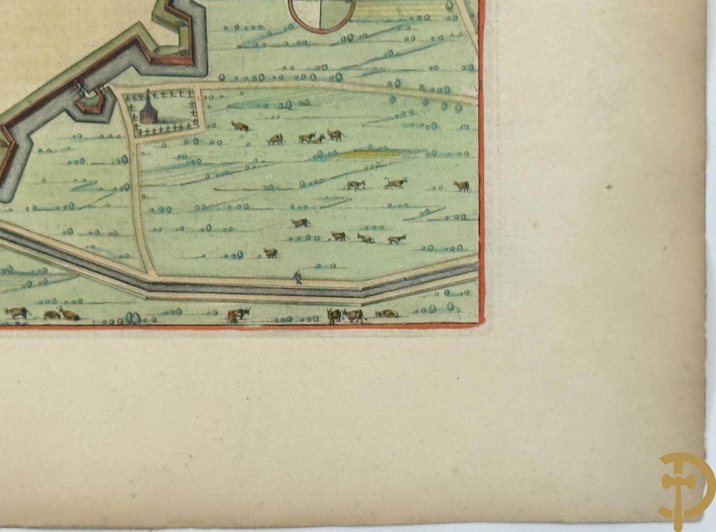 Oud fortificatieplan met zicht op Duynkercka, van Blaue