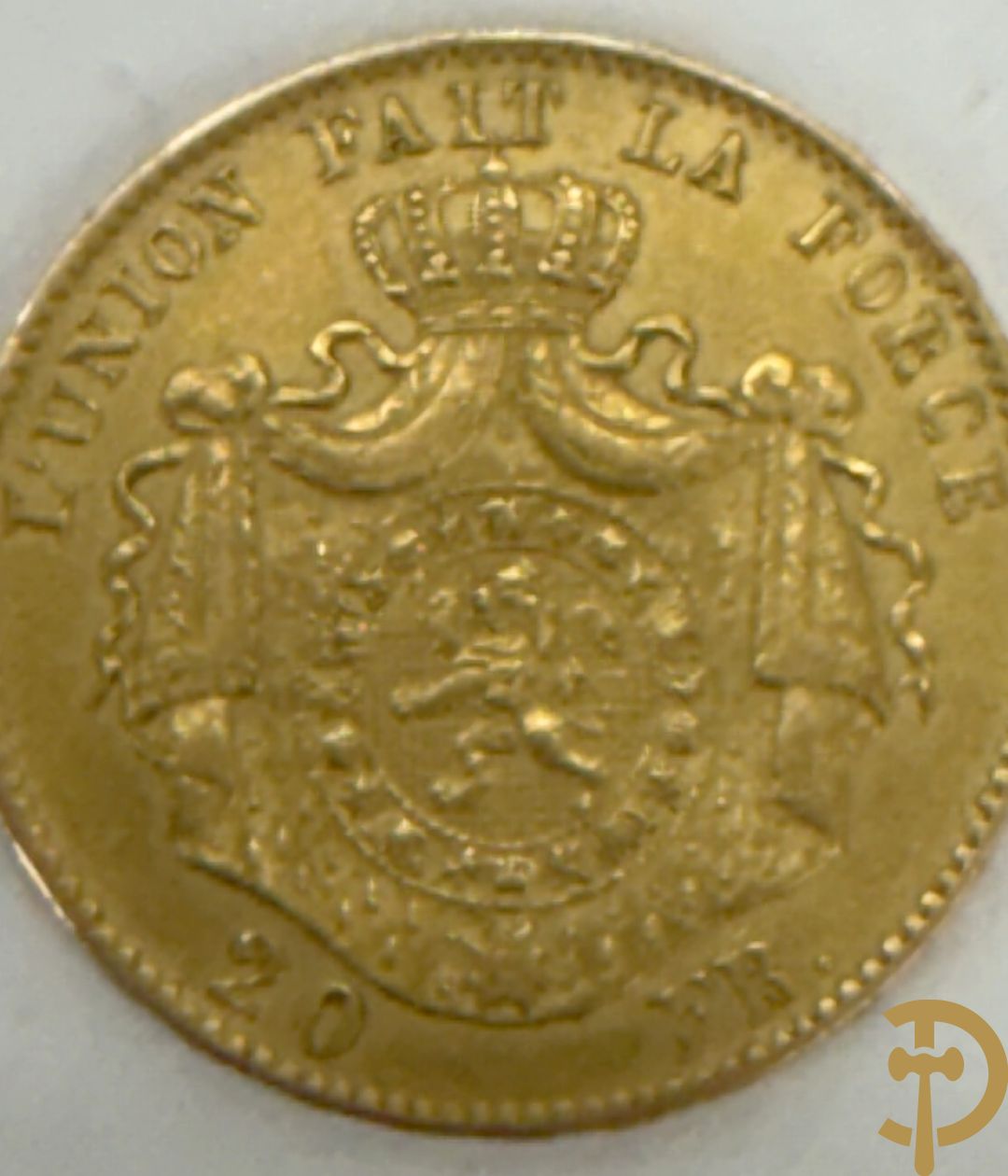 Belgische gouden 20 Franc uit 1868 met afbeelding van Leopold II