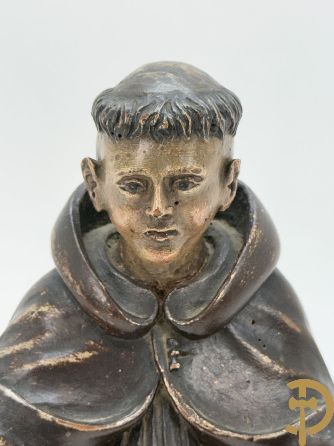 Gepolychromeerde Vlaamse houtsculptuur Sint-Antonius