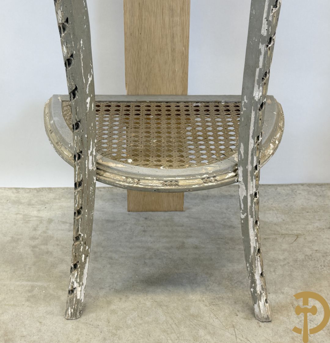 Gepatineerd Louis XVI bed met cannage en guirlandes + 2 muurconsoles met cannage en marmeren blad