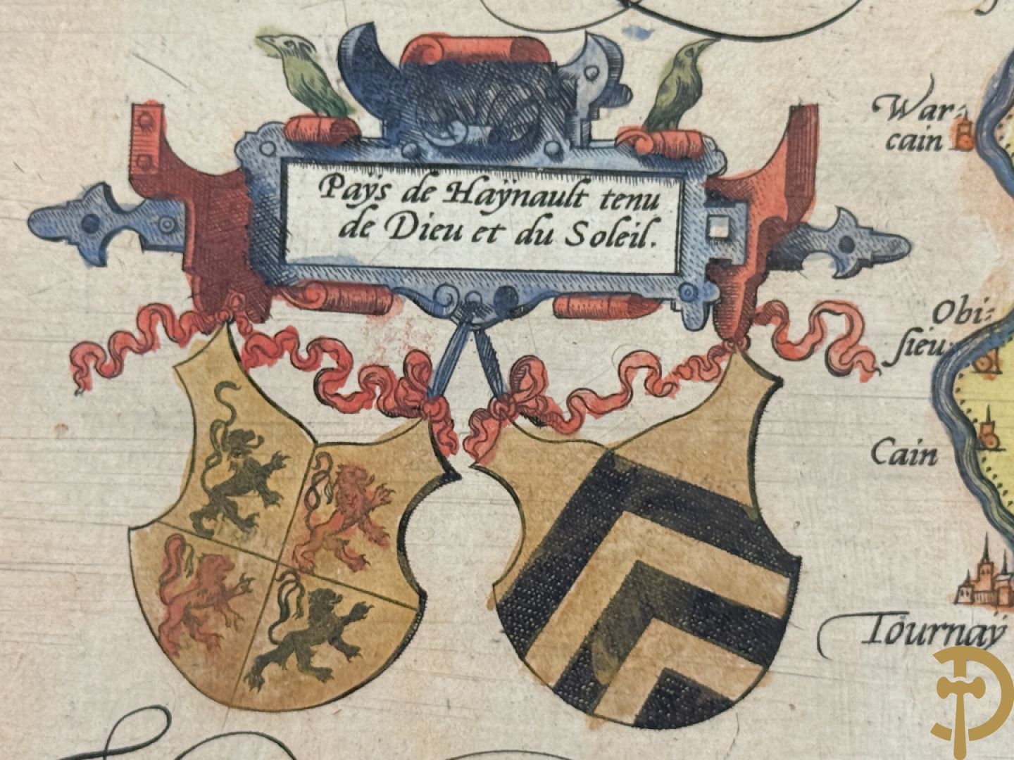 Oud handgekleurde kaart van Ortelius, zicht op Henegouwen, 1572