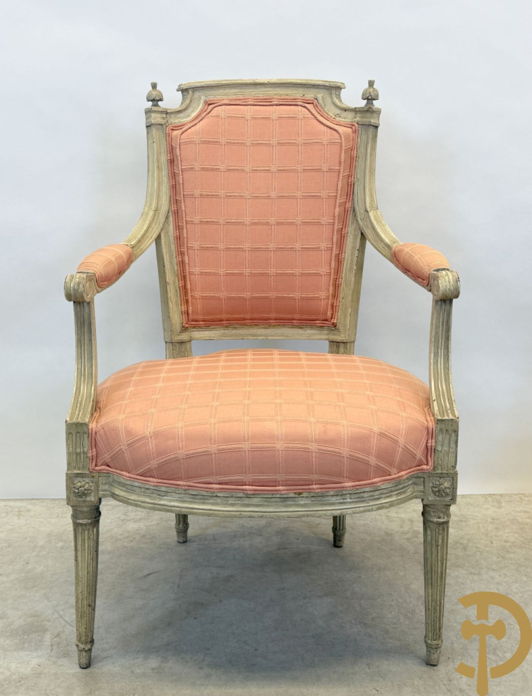 Gemonochromeerde Louis XVI armzetel + Louis XV armzetel met petit points