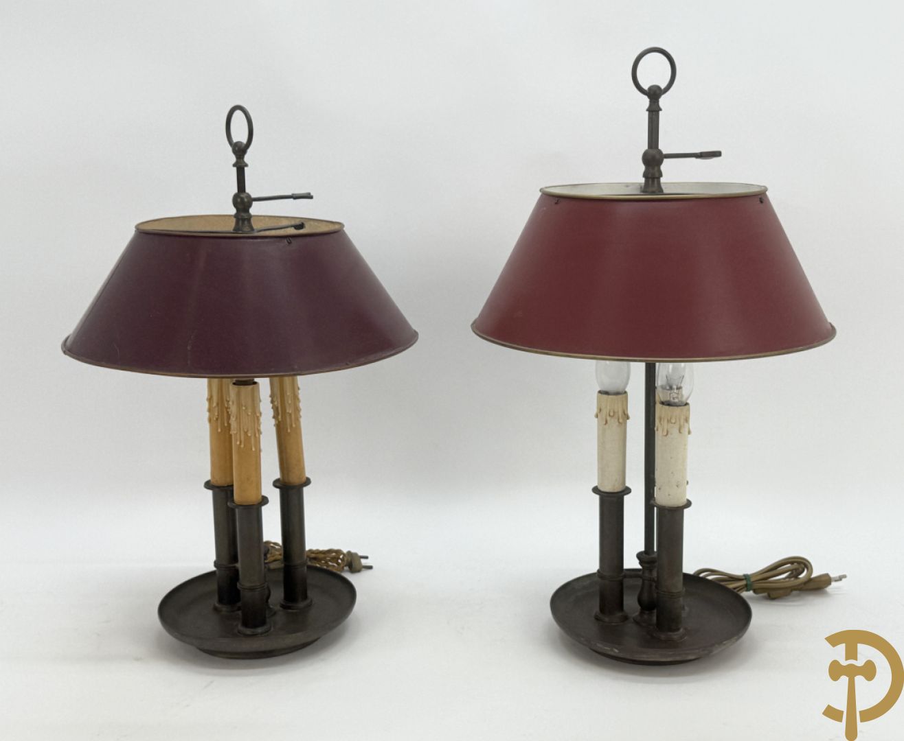 Twee lampes bouillotte in koper met 3 lichtpunten