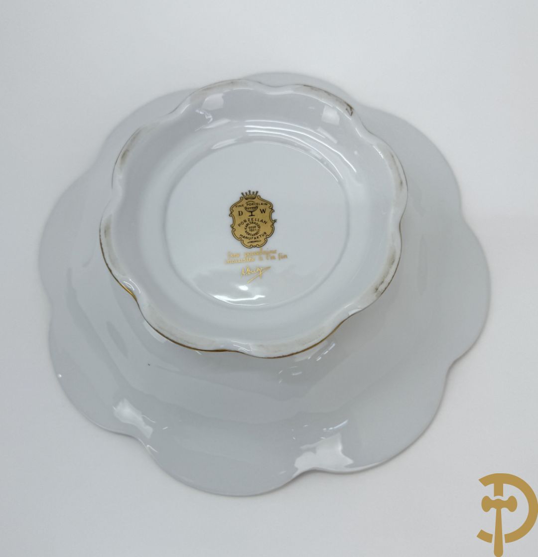 DW Porzellan coupe met schaal (2x), schotel + taartschep met schotel in doos, met verguld decor