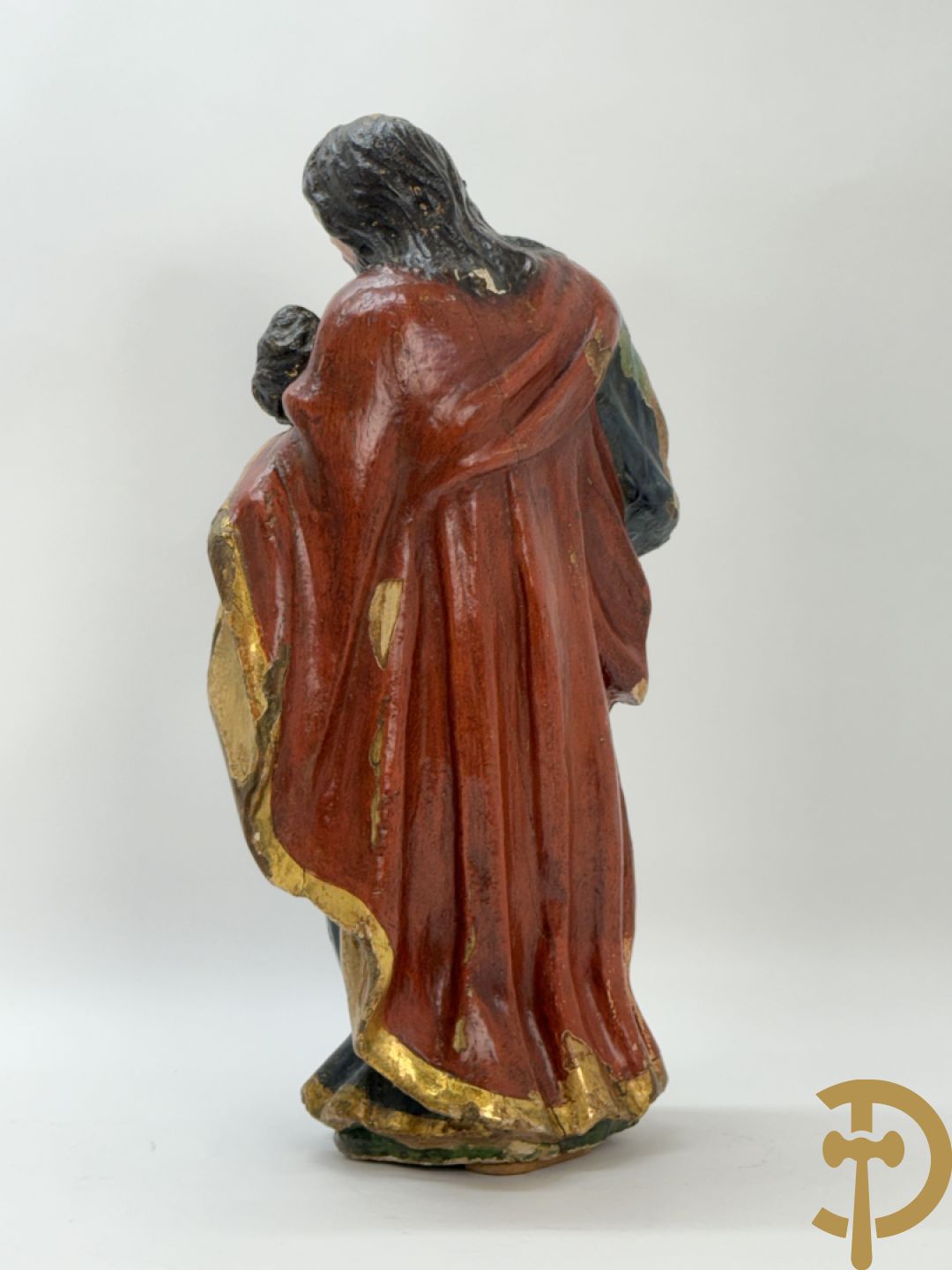 Gepolychromeerde houtsculptuur van Jozef met kindje Jezus