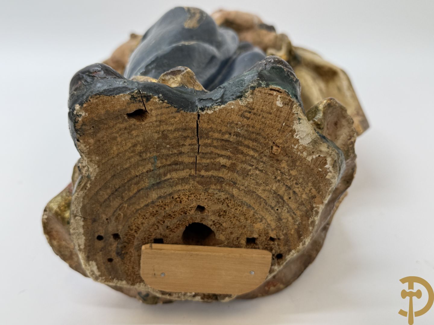 Gepolychromeerde houtsculptuur van Jozef met kindje Jezus