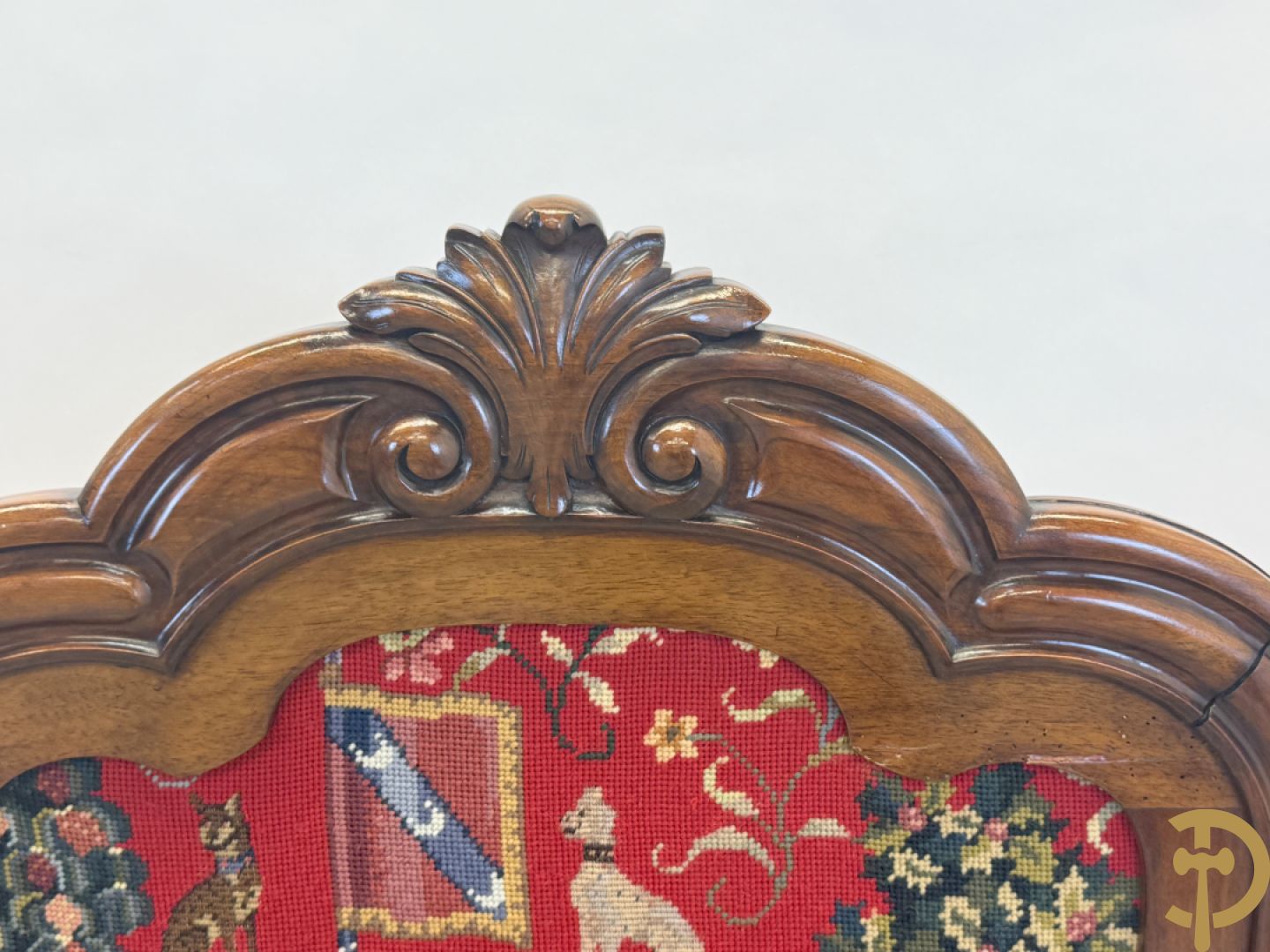 Haardscherm in mahonie met tapisserie