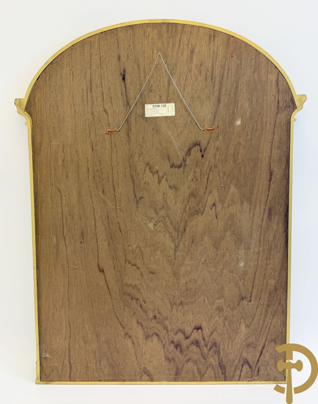 Vergulde boogvormige spiegel met zijdelings ionische zuilen, Deknudt, Vintage, jaren 