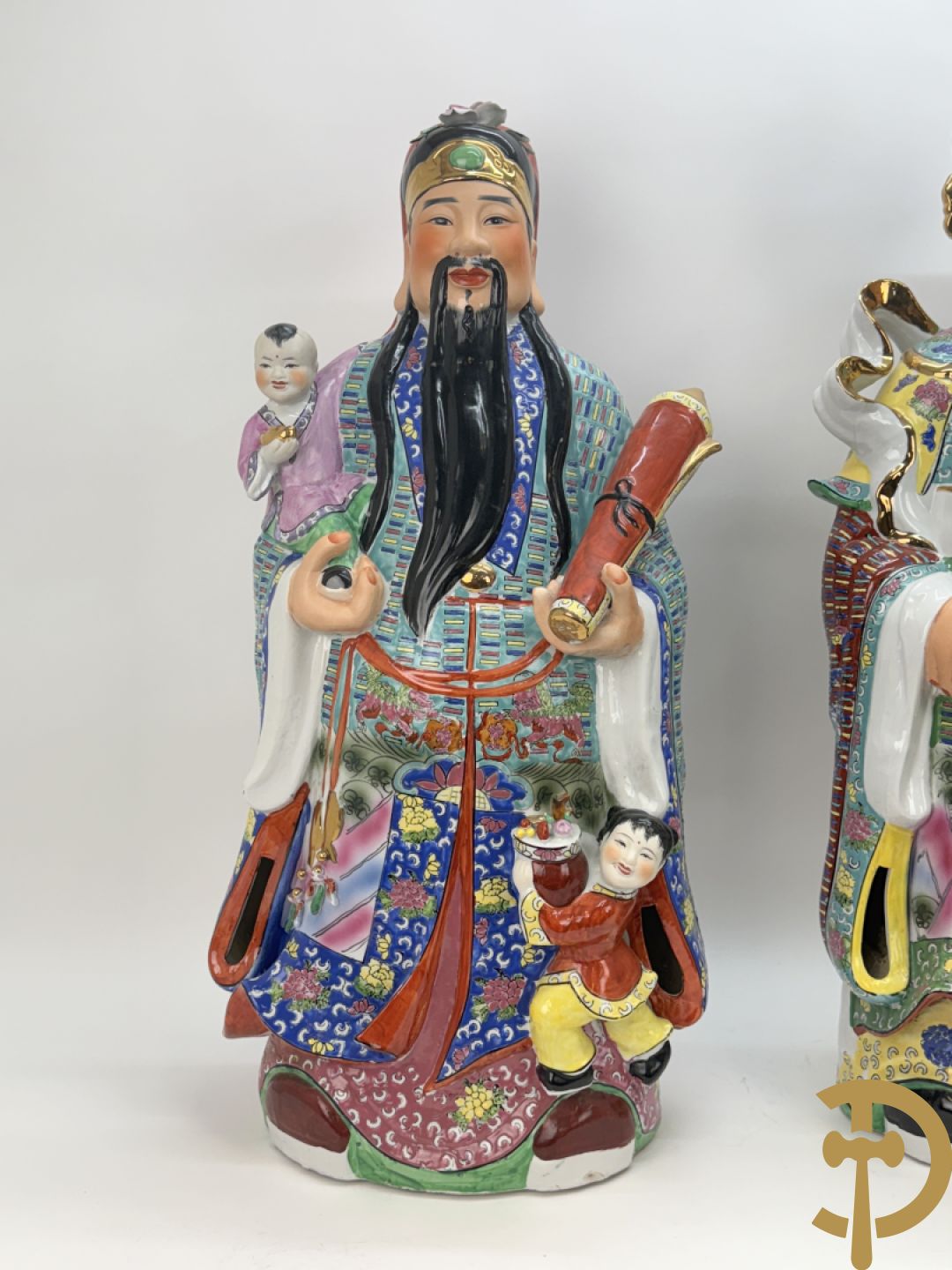 Drie porseleinen wijsgeren, de Chinese geluksgoden Fu Lu Shou, jaren 