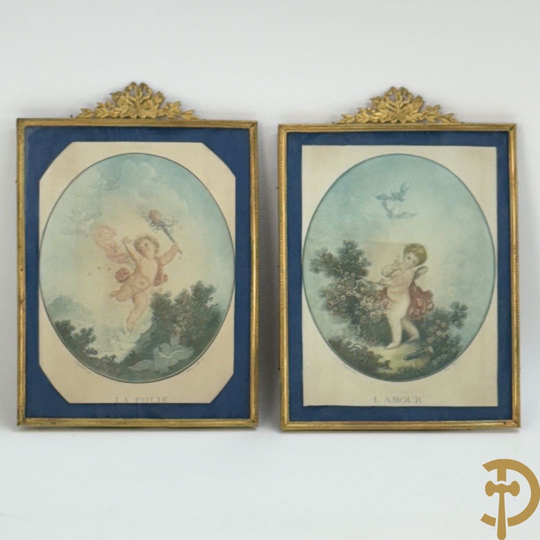 Paar koperen stijlkaders met Louis XVI strik