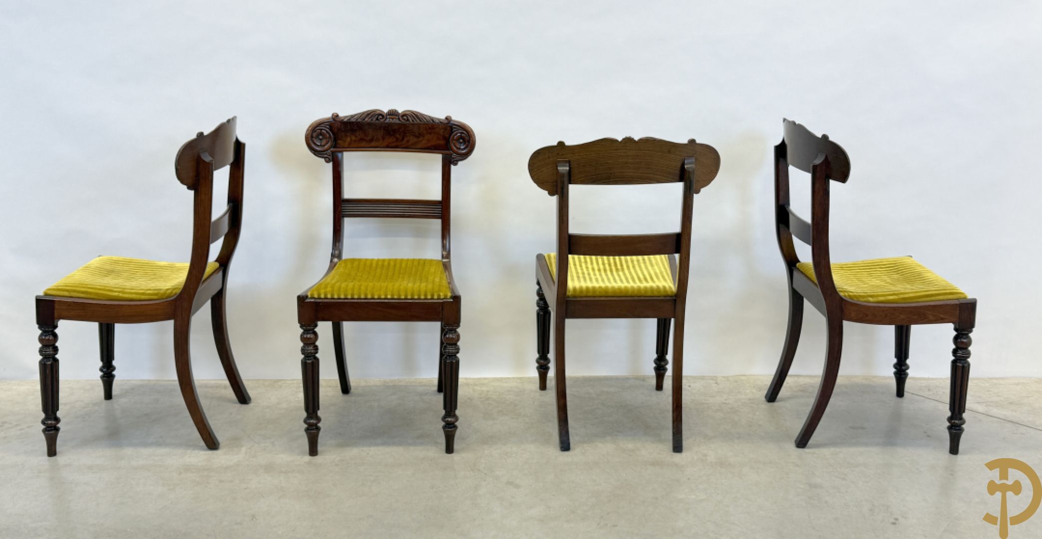 Zes mahoniehouten Charles X stoelen, 19e