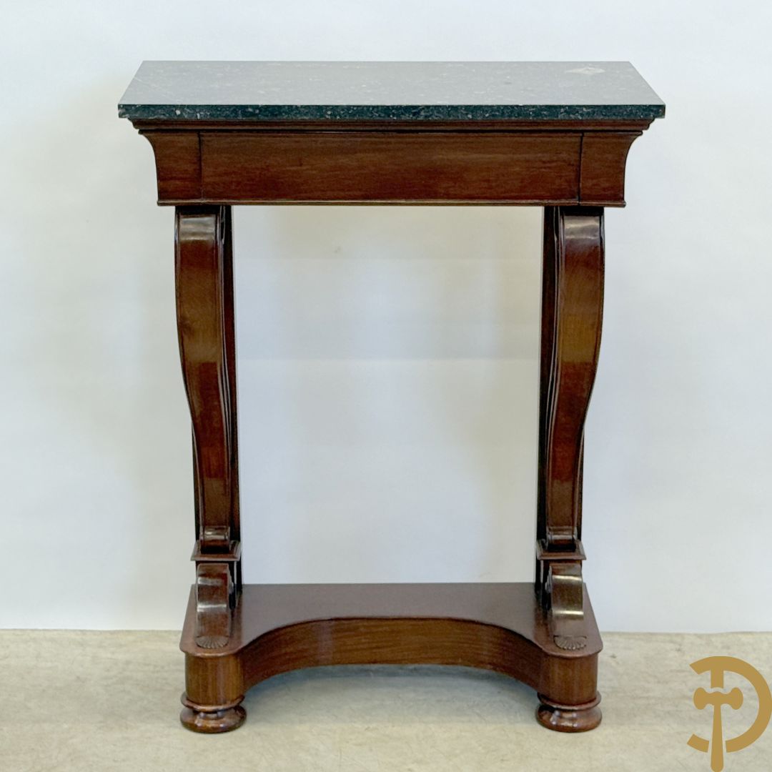 Mahoniehouten console met lade en arduinen blad, Charles X