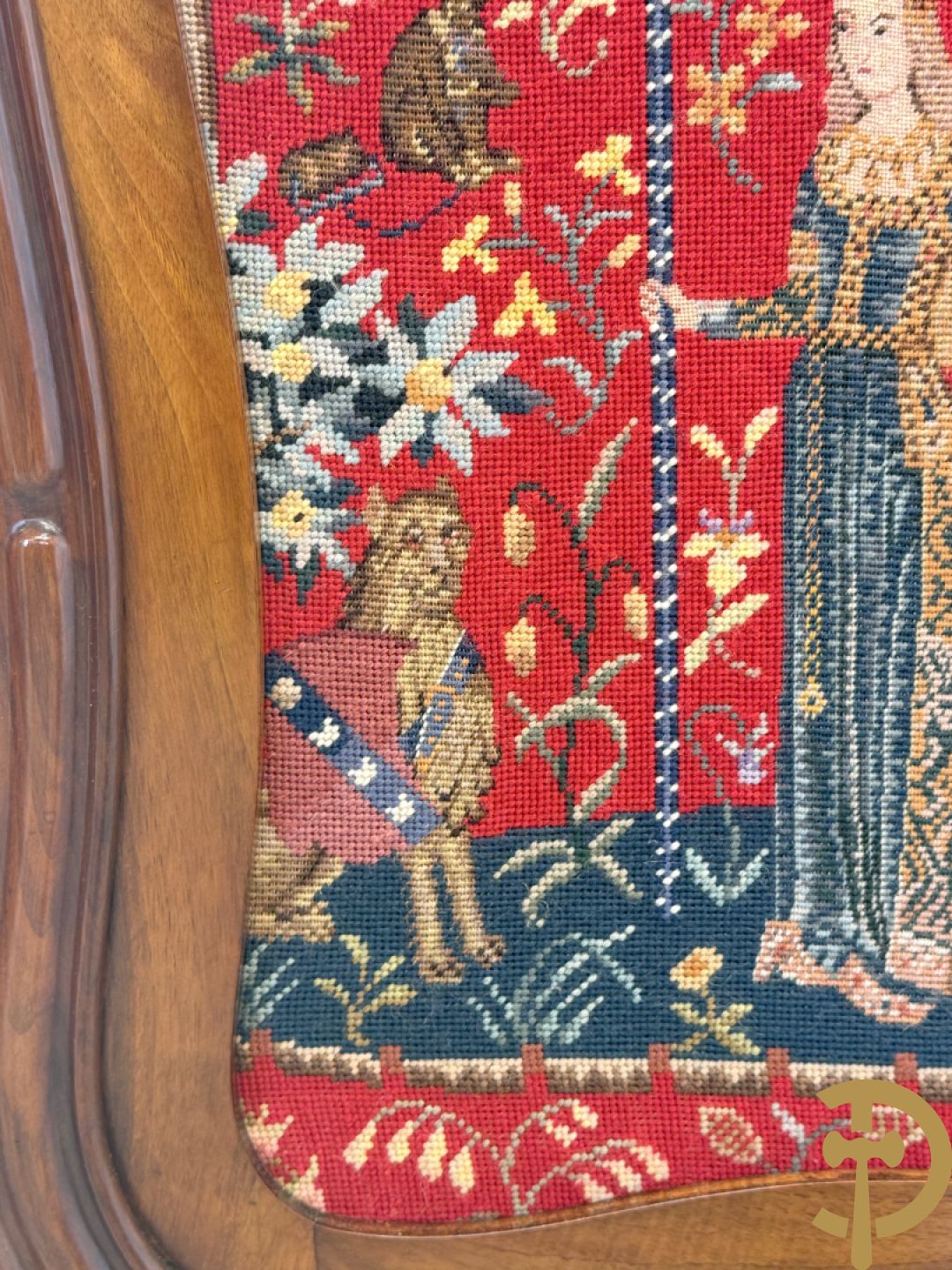 Haardscherm in mahonie met tapisserie
