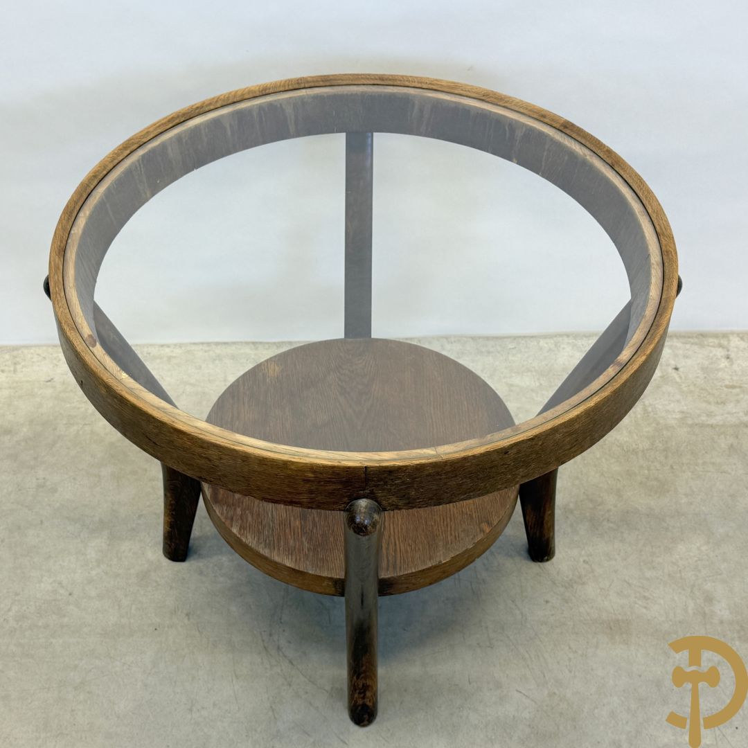 Design salontafel in gebogen gefineerd eikenhout jaren 