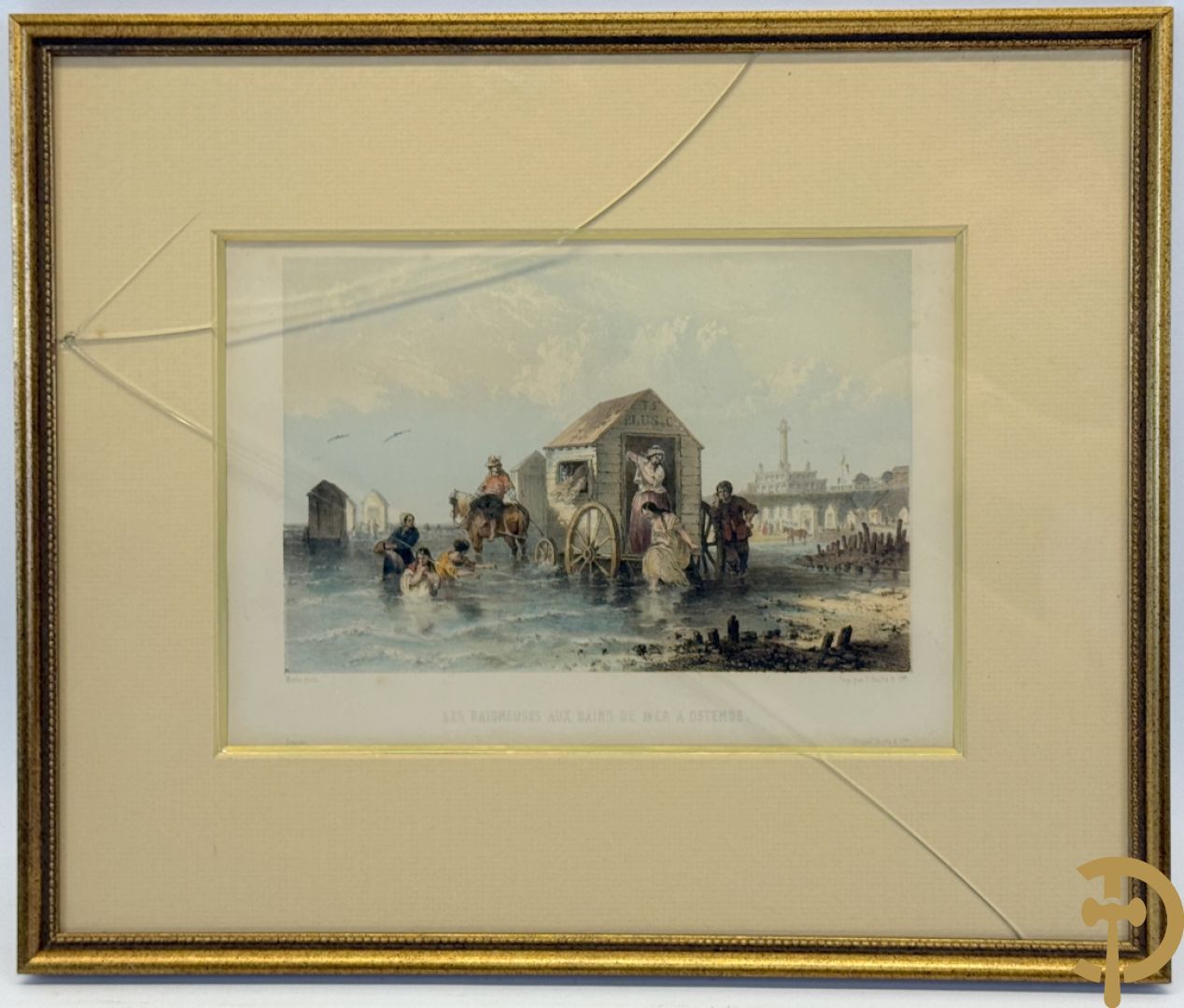 BORREMANS H. (4 stuks) en BUFFA (2 stuks) en CARSE (1 stuk) van - Zeven ingekleurde gravures van Oostende met o.a. Kursaal, vuurtoren, station en pier