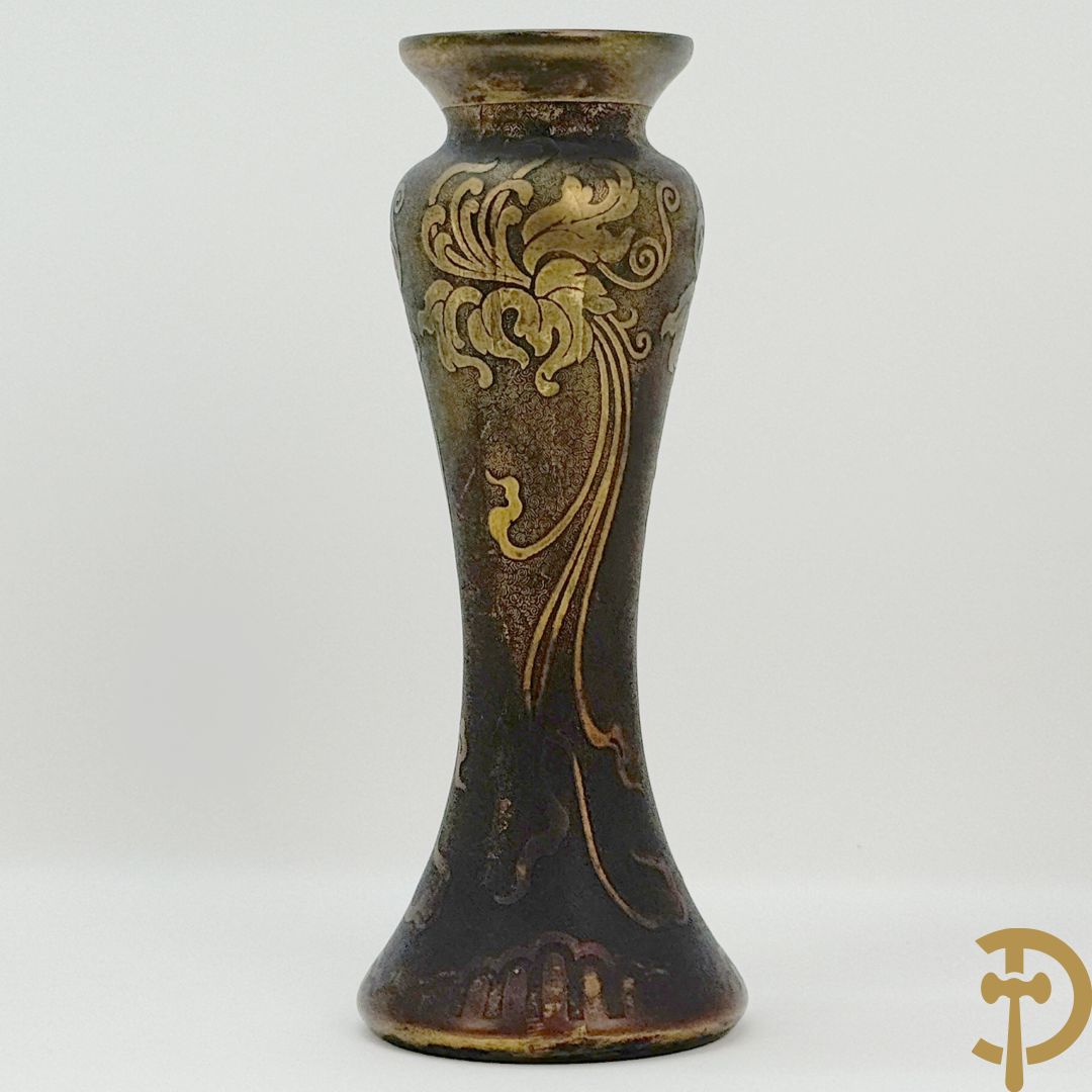 Blauwe kristallen Val-Saint-Lambert, gegalvaniseerd  met kopertechniek, ontwerper Leon Ledru, Art Nouveau rond 1900