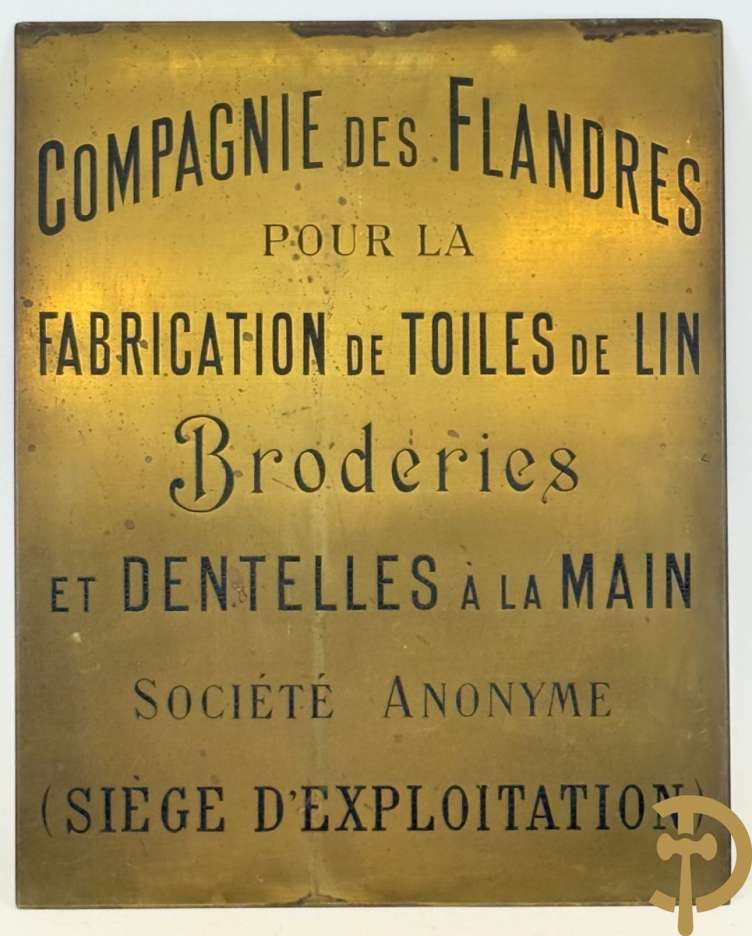 Koperen reclameplaat Compagnie des Flandres pour la Fabrication de Toiles de Lin