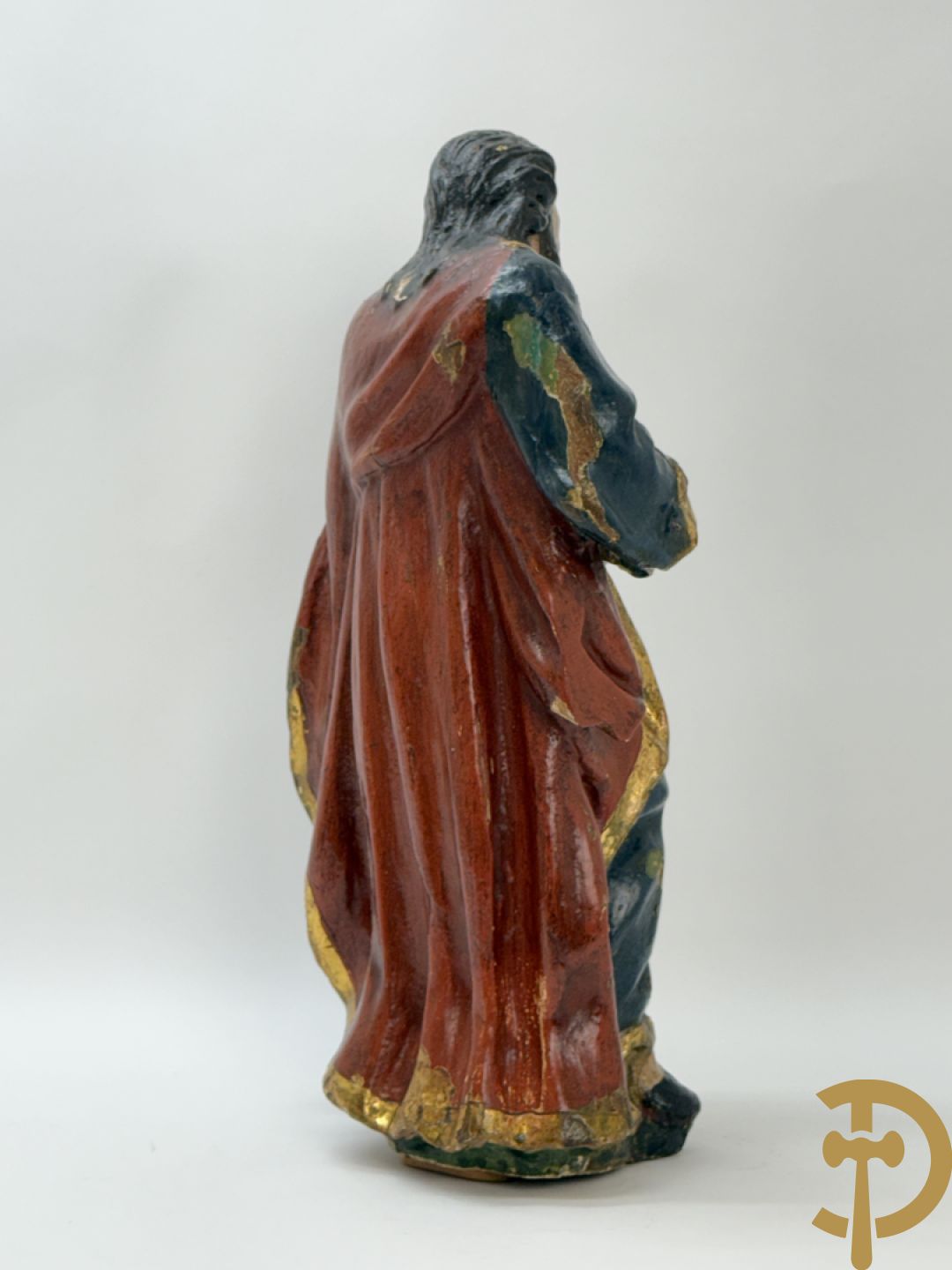 Gepolychromeerde houtsculptuur van Jozef met kindje Jezus