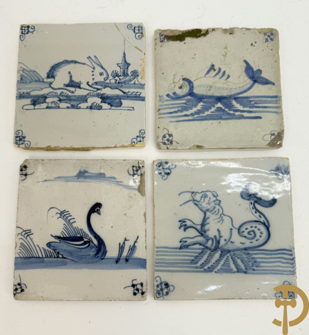 Lot 18e faience tegeltjes w..o. Delfts en Vlaams + Delftse potiche