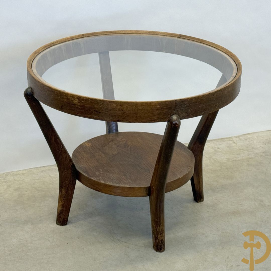 Design salontafel in gebogen gefineerd eikenhout jaren 