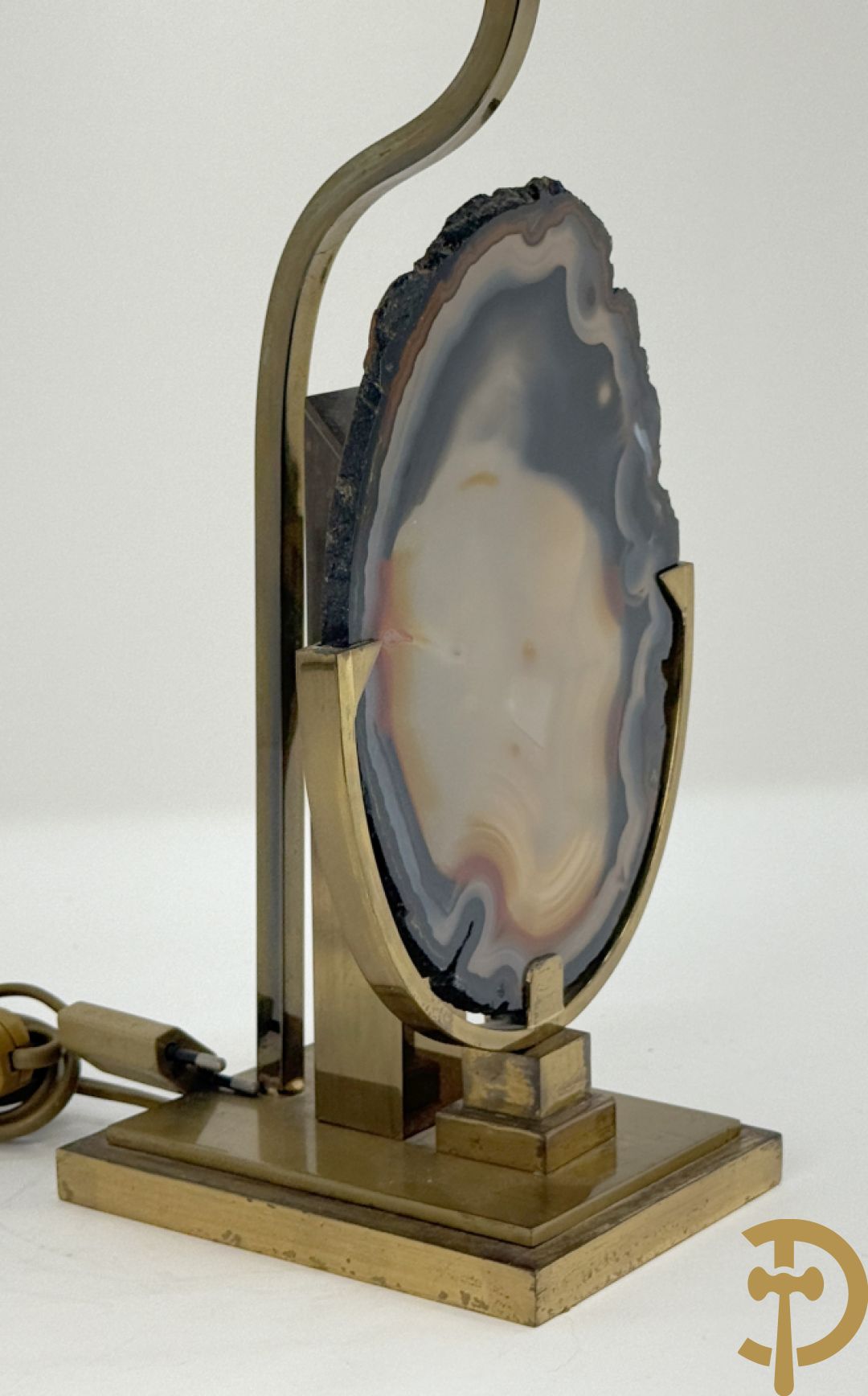 Vintage lampadaire in Hollywood Regency stijl met agaatsteen op koperen basis, gemaakt door J.L.B.