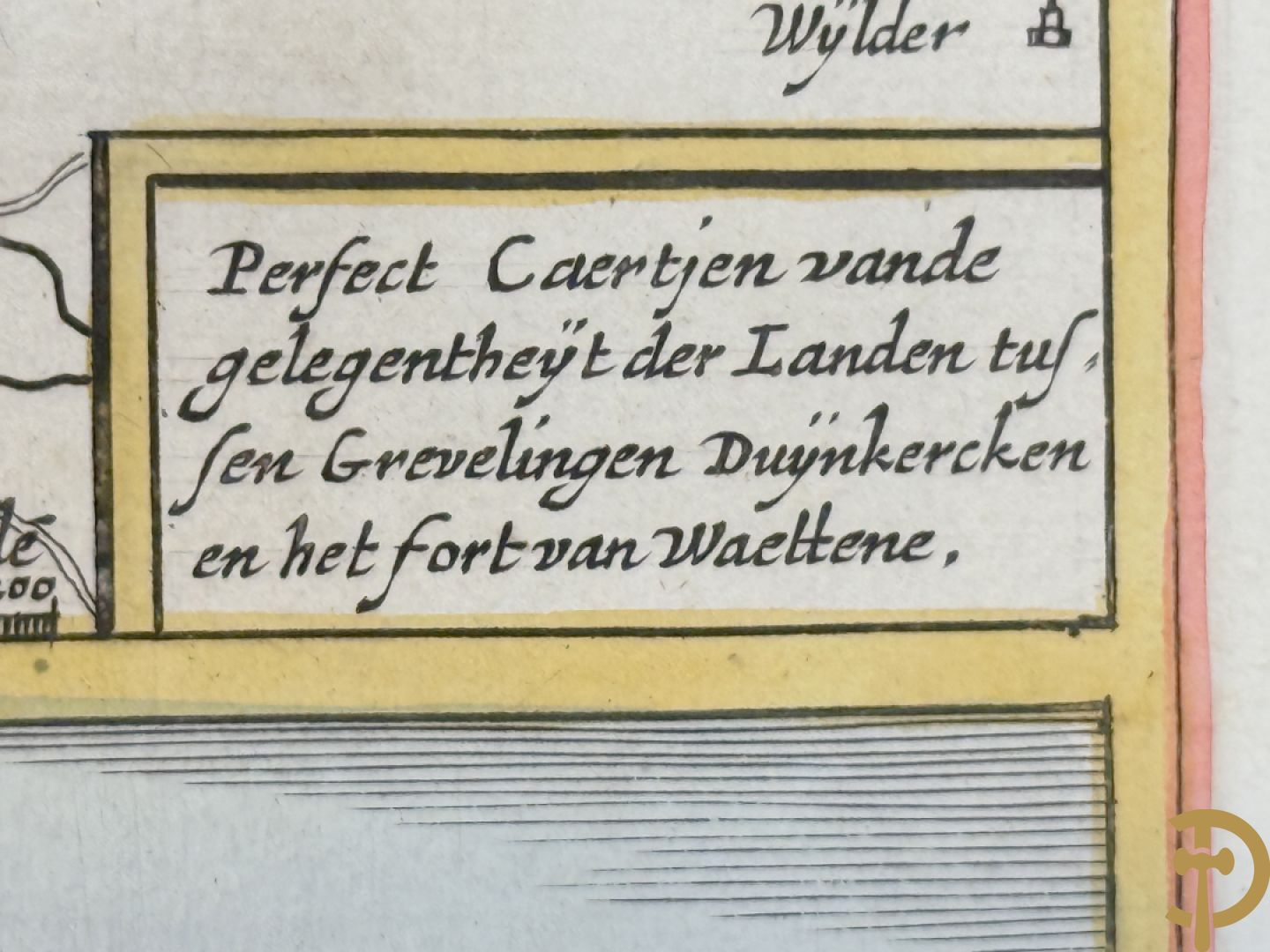 Oude origineel ingekleurde kaart plan du fort de Watten, Blaue