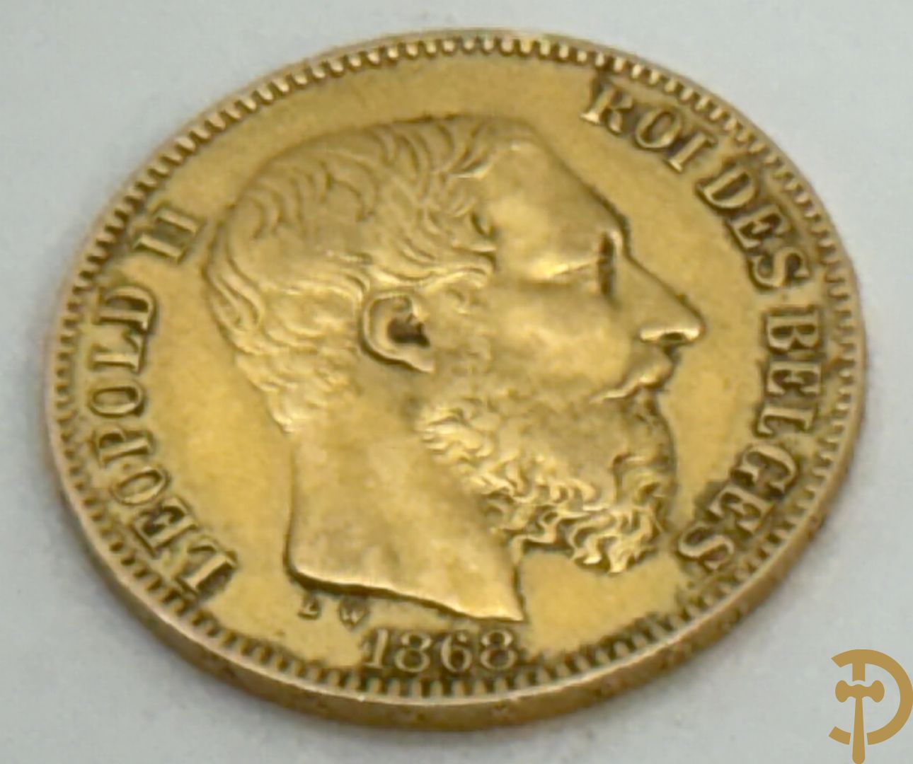 Belgische gouden 20 Franc uit 1868 met afbeelding van Leopold II