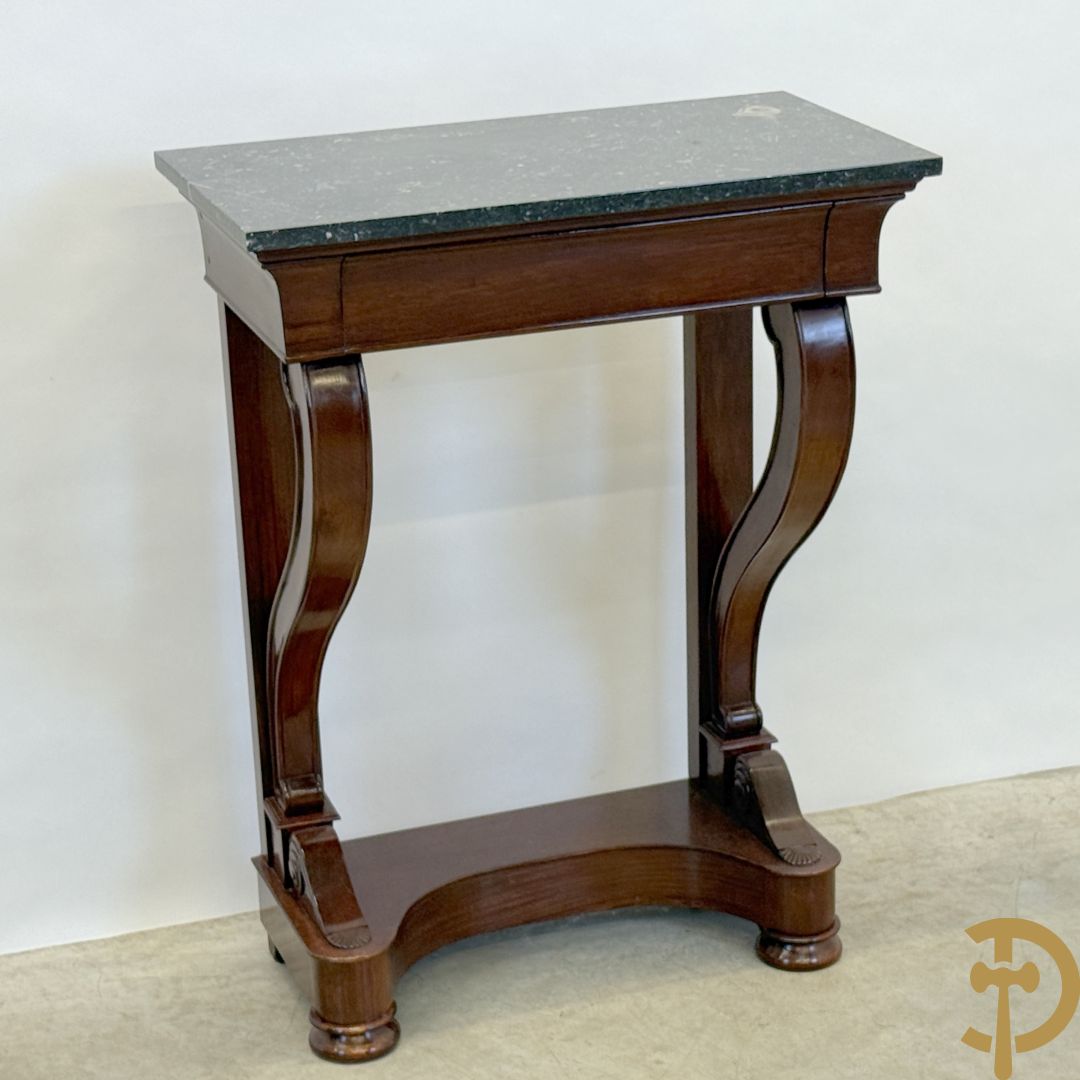 Mahoniehouten console met lade en arduinen blad, Charles X