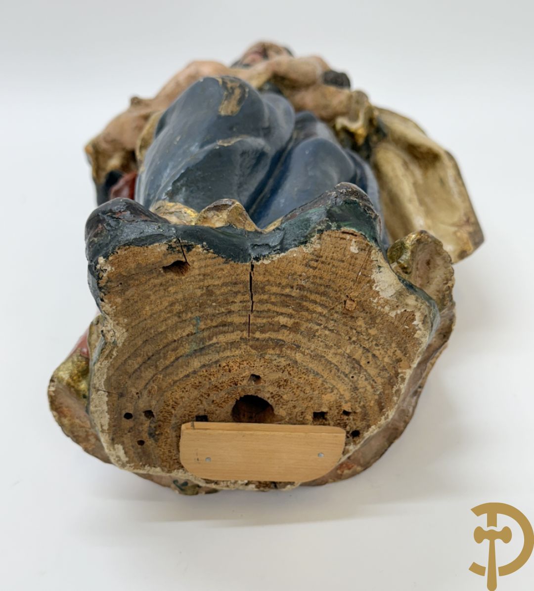 Gepolychromeerde houtsculptuur van Jozef met kindje Jezus