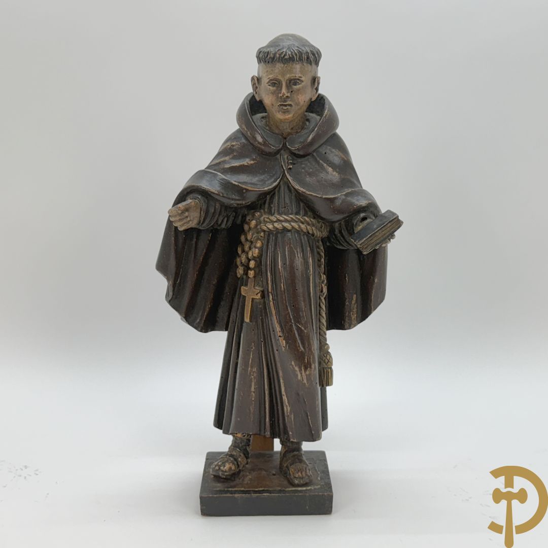 Gepolychromeerde Vlaamse houtsculptuur Sint-Antonius