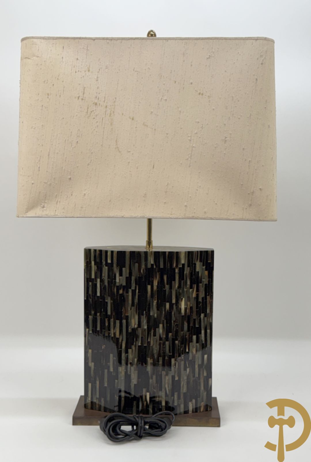 Vintage lampadaire met gestreept hoorn motief op koperen basis, jaren 