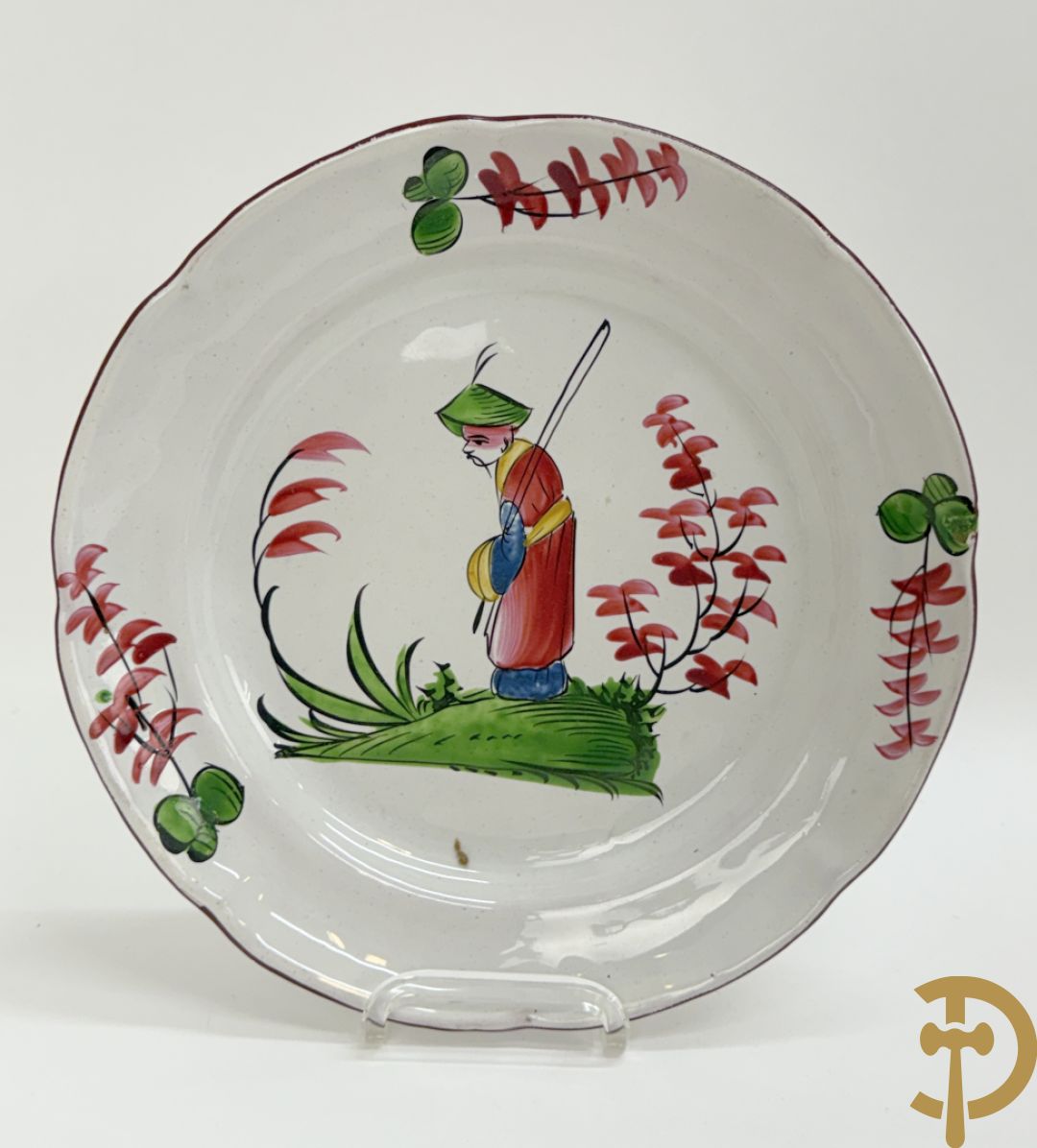 Franse borden w.o. Strassbourg met decor van luchtballon, vogel en Chinees figuurtje