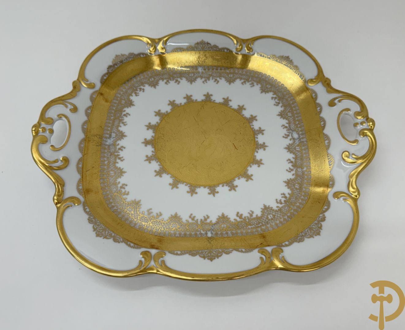 DW Porzellan coupe met schaal (2x), schotel + taartschep met schotel in doos, met verguld decor