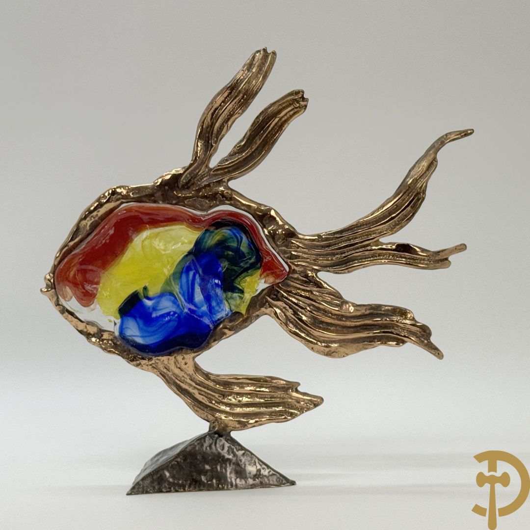 LOHE getekend - Bronssculptuur van vis met glaspasta