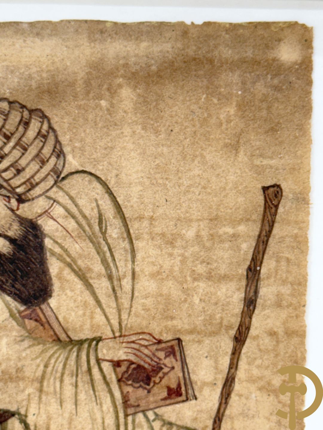 Oud manuscript van orientaalse wijsgeer met staf, waarschijnlijk Avicenna