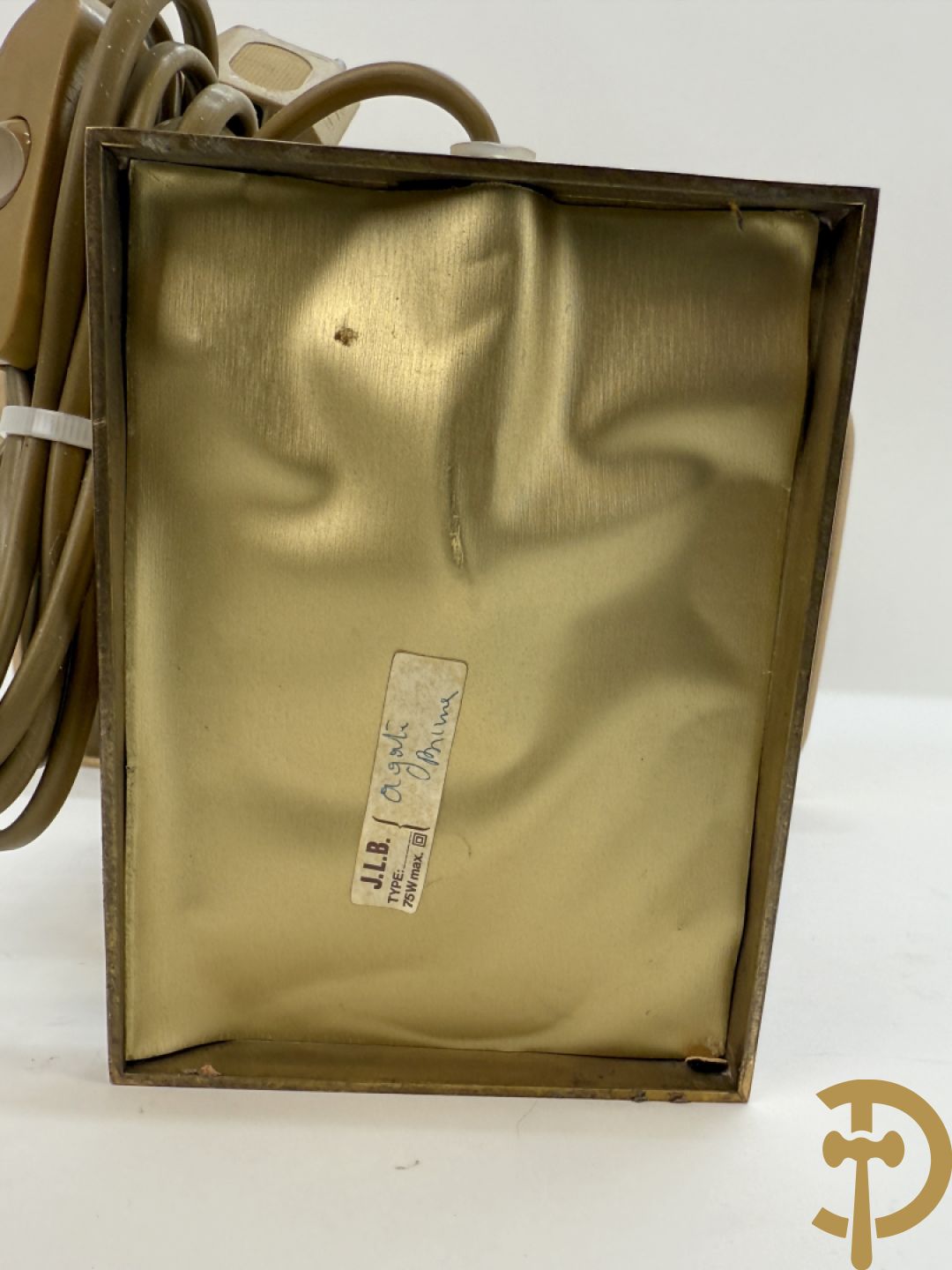 Vintage lampadaire in Hollywood Regency stijl met agaatsteen op koperen basis, gemaakt door J.L.B.
