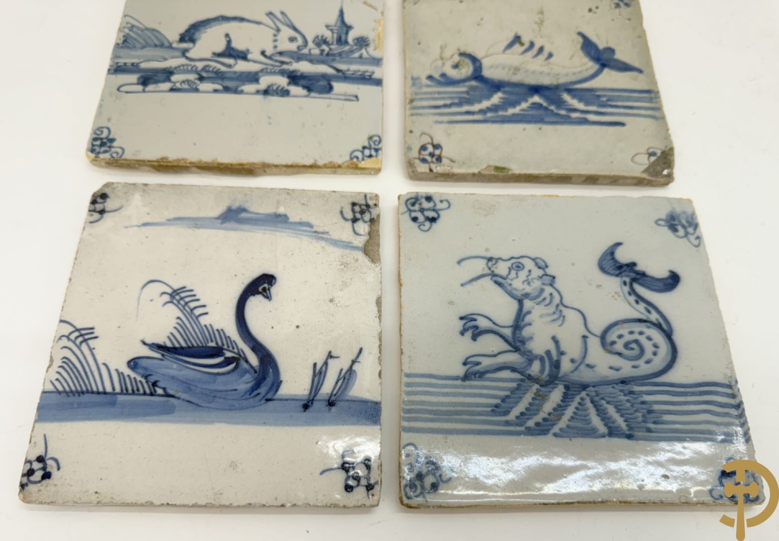 Lot 18e faience tegeltjes w..o. Delfts en Vlaams + Delftse potiche
