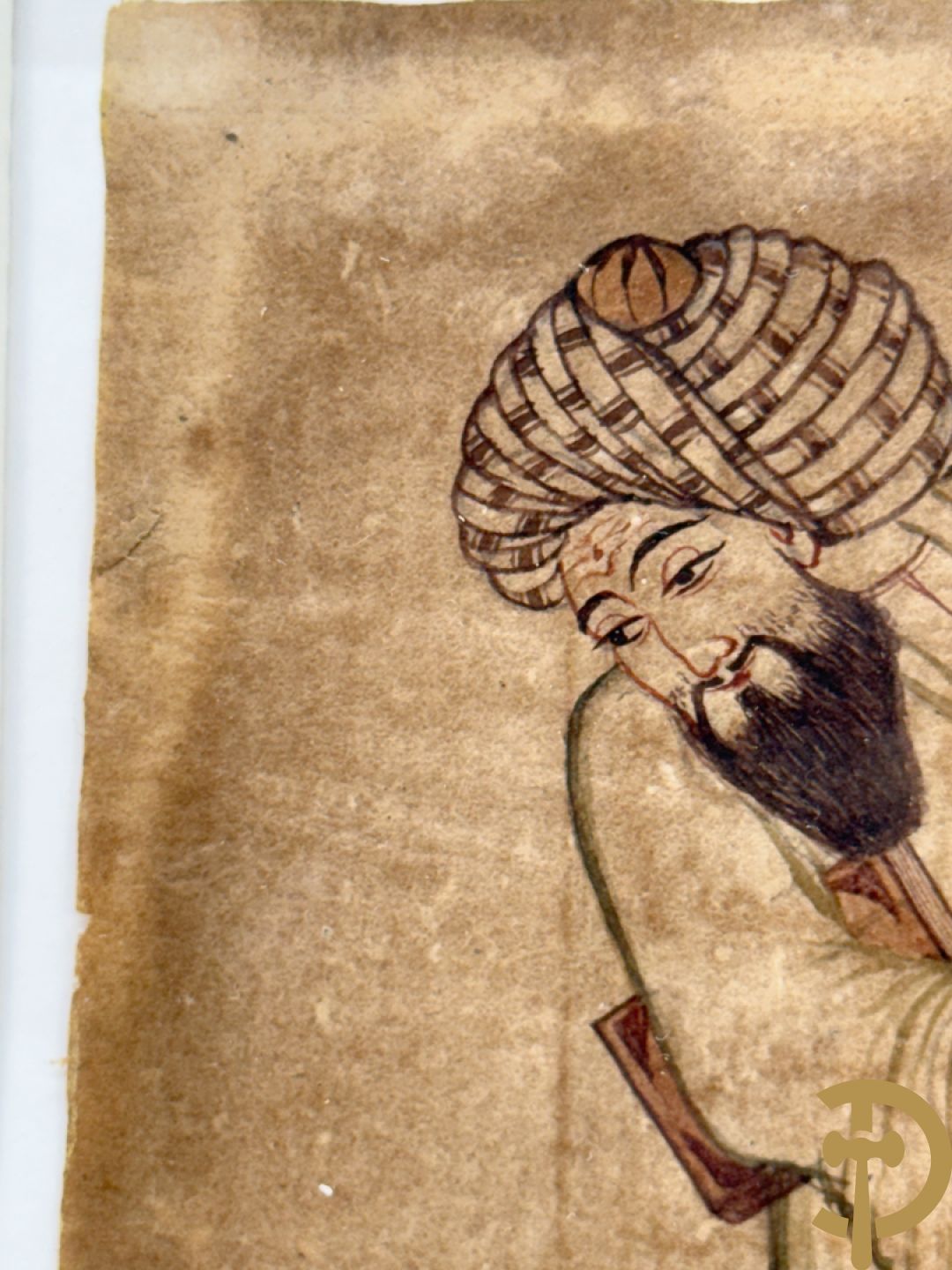 Oud manuscript van orientaalse wijsgeer met staf, waarschijnlijk Avicenna