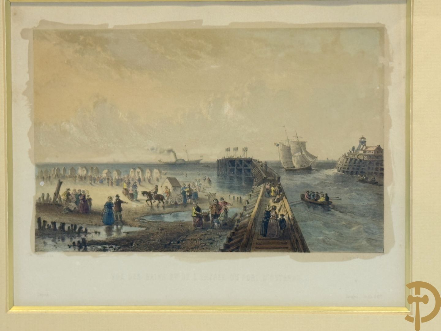 BORREMANS H. (4 stuks) en BUFFA (2 stuks) en CARSE (1 stuk) van - Zeven ingekleurde gravures van Oostende met o.a. Kursaal, vuurtoren, station en pier