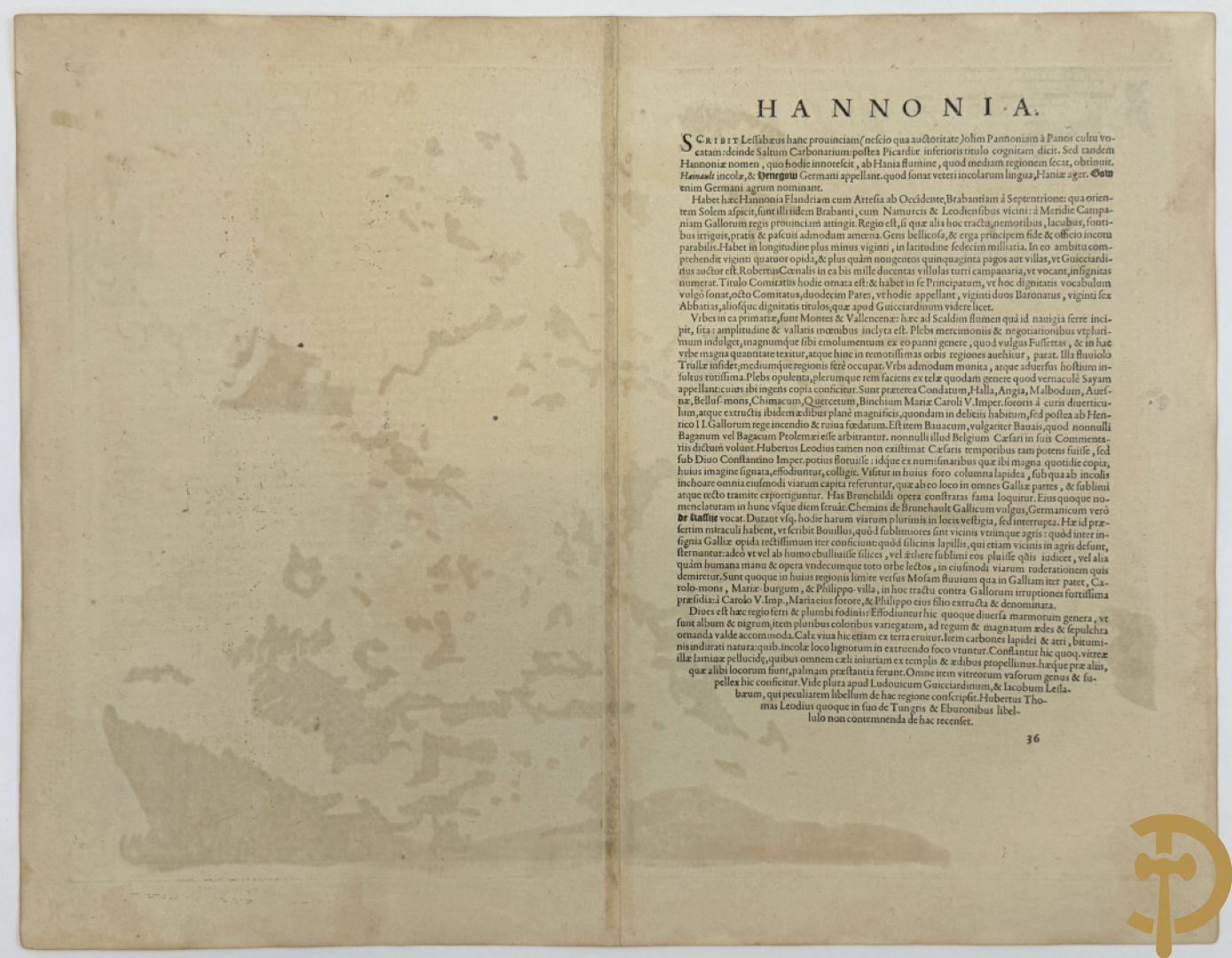 Oud handgekleurde kaart van Ortelius, zicht op Henegouwen, 1572