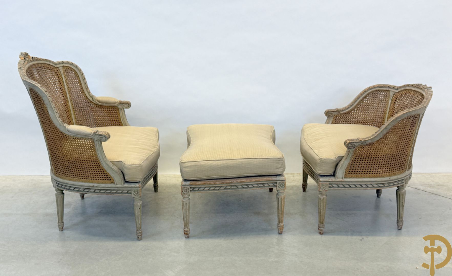 Louis XVI duchesse brisée met dubbele canage, gepatineerd, 19e